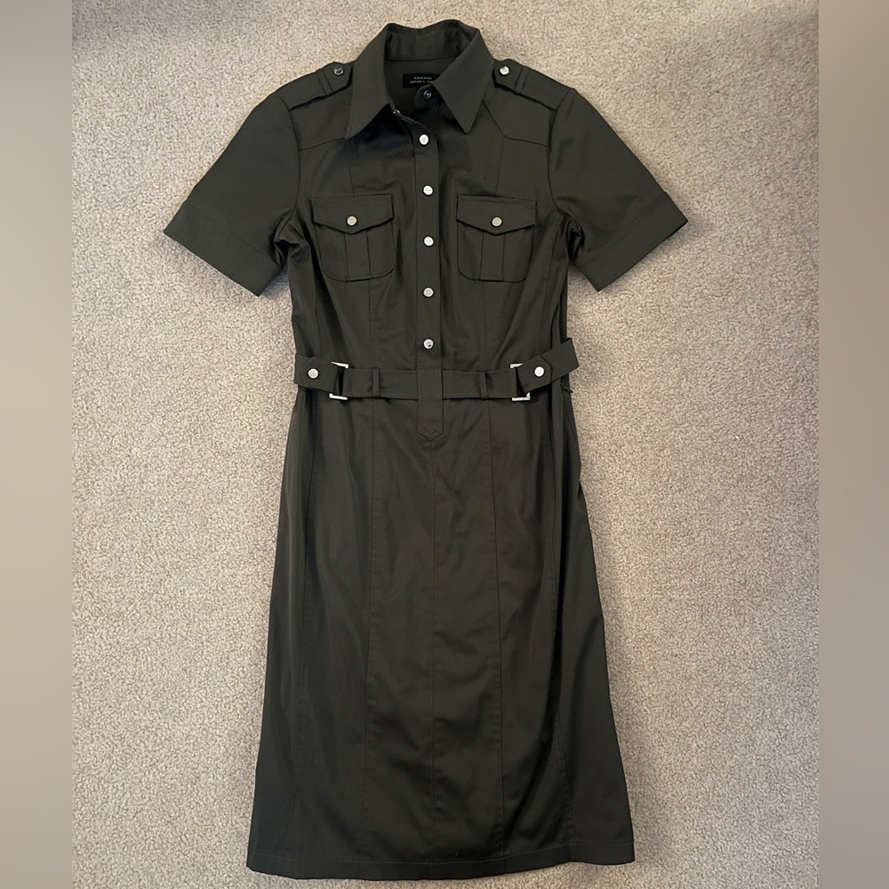Tahari olive green military dress